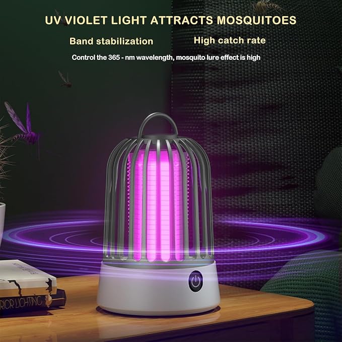 Electric Bug Zapper for Indoor Outdoor Rechargeable Mosquito Trap and Fly Killer Portable with USB, Ultraviolet and Security Grid for Home Kitchen, Patio,Backyard, Balcony,Garage,Camping,Grey