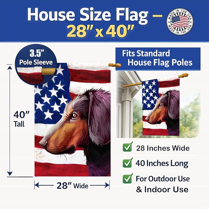 Caroline's Treasures CK6621CHF Montenegrin Mountain Hound American Flag House Flag Large Porch Sleeve Pole Decorative Outside Yard Banner Artwork Wall Hanging, Polyester, House Size, Multicolor