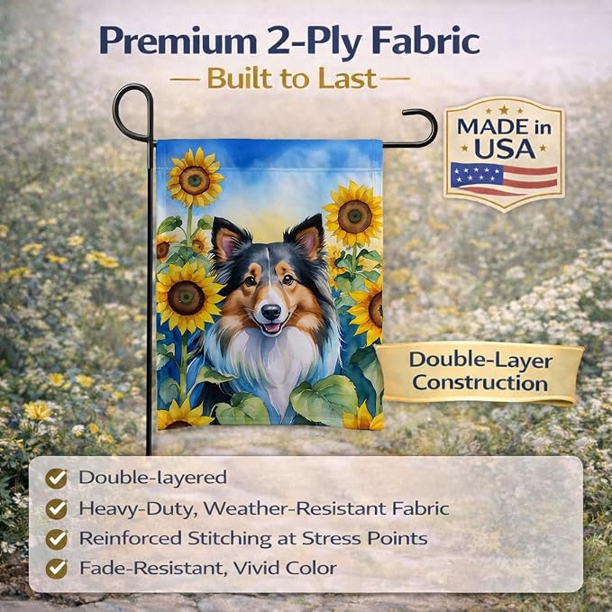 Caroline's Treasures DAC6160GF Sheltie in Sunflowers Garden Flag Mailbox Flag Decorative Yard Flag Banner Outside Patio Artwork Yard Flower Beds, Garden Size, Multicolor