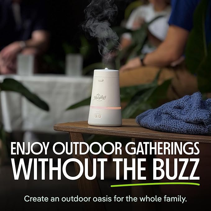 Murphy's Naturals Mosquito Dodger Bug Repellent Diffuser + Refill Oil | Plant-based essential oils; flame-free, USB-C rechargeable, 30-hr protection in a 15-ft zone, refill included