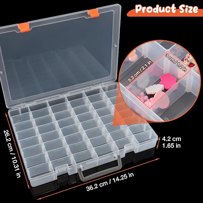 Large 48 Grids Clear Plastic Organizer Box with Adjustable Dividers | Multipurpose Craft Organizer for Hobby Small Parts, Portable Jewelry Bead Storage Container Tackle Box Organizer with Handle