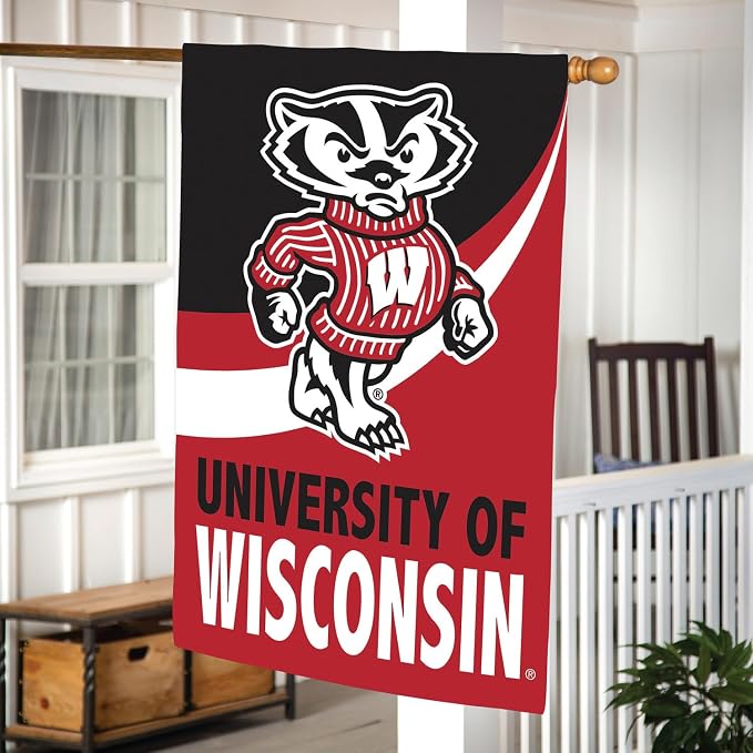 NCAA University of Wisconsin-Madison House Flag, 28 x 44, Double Sided Garden Flags for Outside, Outdoor College Flags & Banners for Gardens Patio, Indoor Wall Decor Flag for Room