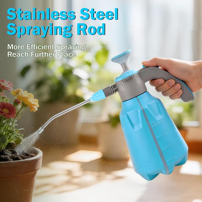 Garden Hand Pump Sprayer 1/2 Gallon - 68 Oz Leak-Proof Handheld Pressure Sprayer in Lawn and Garden, with Adjustable Nozzle, Extended Spray Rod & Safety Valve