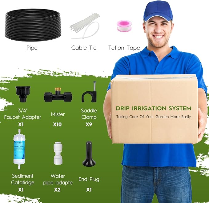 Funpynani 75FT Outdoor Misting Cooling System‌ - Patio Garden Kit with ‌Brass Nozzles & UV Tubing‌, DIY Install for ‌Pool, BBQ, Greenhouse‌, Water-Saving High Pressure Cooler
