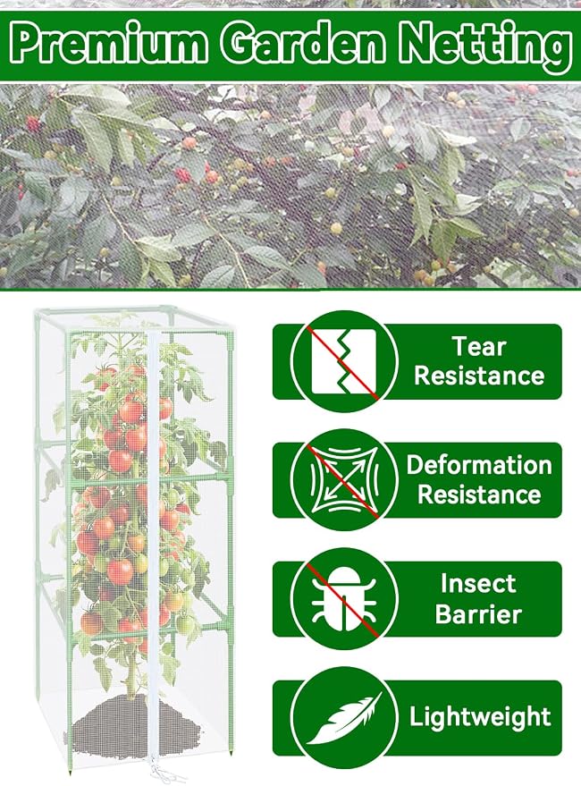 ZeeDix 57" x 16.1" Garden Bird Netting for Square Tomato Cage, 6 Pack Garden Mesh Barrier, Plant Covers Protect Tomatoes, Vegetables, Blueberry Bush from Birds & Pests