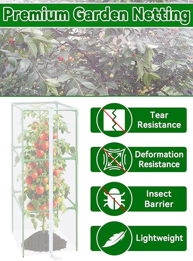 ZeeDix 43.3" x 16.1" Garden Bird Netting for Square Tomato Cage, 6 Pack Garden Mesh Barrier, Plant Covers Protect Tomatoes, Vegetables, Blueberry Bush from Birds & Pests