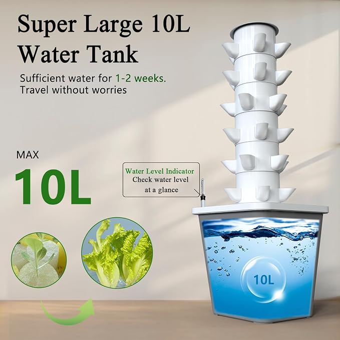Hydroponics Growing System, 30-Plant Indoor Hydroponic Tower with Timer and Pump System, Plants Germination Kit, Vertical Hydroponic System for Gardening Lover (No Seed)