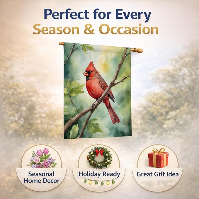 Caroline's Treasures West Virginia Northern CardInal House Flag Large Porch Sleeve Pole Decorative Outside Yard Banner Artwork Wall Hanging, Polyester, House Size, Multicolor