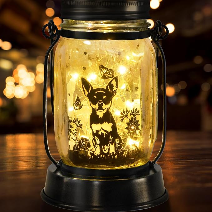 Kyoryuger Chihuahua Gifts for Women/Men Chihuahua Solar Lanterns Dog Mom Birthday Dog Lovers Lantern Pet loss Pet Memorial Lights Solar Garden Decoration Outside for Yard, Patio,Backyard,Porch Torches
