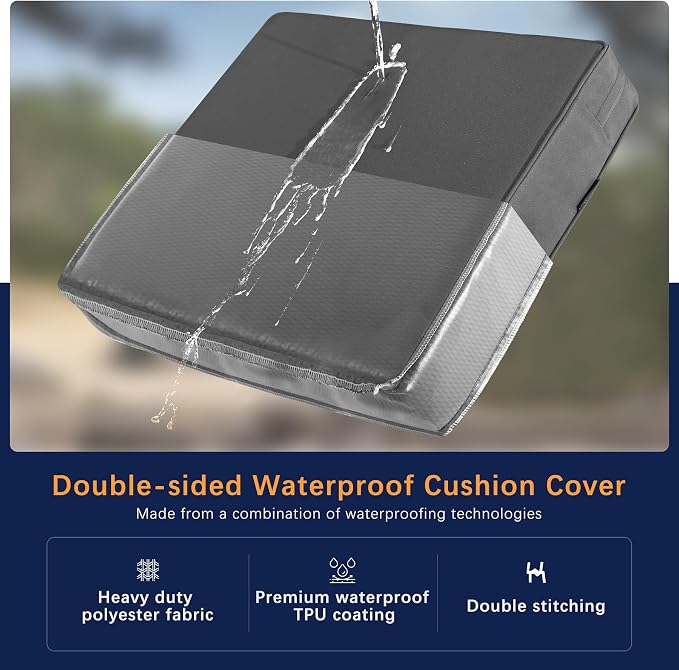Favoyard Outdoor Seat Cushion Set 24 x 24 Inch Waterproof & Fade Resistant Patio Furniture Cushions with Removable Cover Deep Seat & Back Cushion with Tie Straps for Chair Sofa Couch