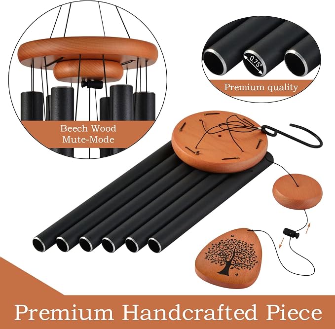 Memorial Wind Chimes for Loss of Loved One, 32" Sympathy Wind Chimes in memory of a Loved One - Beech Wood & 6 Tubes, Bereavement Gifts for Loss of Mom or Dad, Sympathy Gifts for Funeral & Remembrance