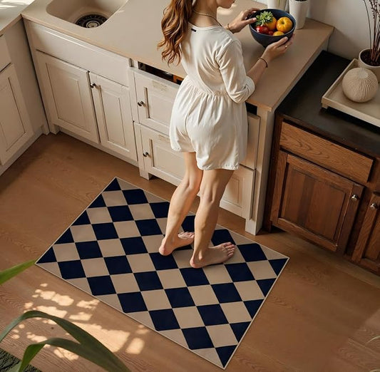 Lahome Colette Checkered Easy Jute Kitchen Rug, 2x3 Indoor Door Mat Small Neutral Area Rug, Farmhouse Diamond Non Slip Non Shedding Lightweight Floor Carpet for Entry Porch
