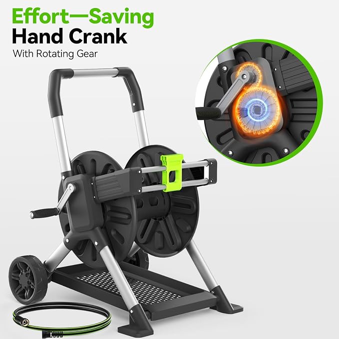 Upgrade Garden Hose Reel Cart, Holds 200 Feet of 5/8-Inch Hose, Hose Reel Cart With Effort-saving Hand Crank,Freestanding Water Hose Reels for Outside Garden Lawn Yard Outdoor