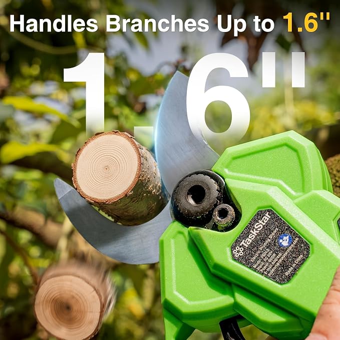 TaskStar 2-in-1 Electric Pruning Shears: 1.6" Cutting Diameter 9Ft Cordless Pole Pruner - 2 x 4000mAh Batteries, Extra SK5 Blade, 4 Cutting Modes Brushless Branches Cutter for Flower Tree Trimming