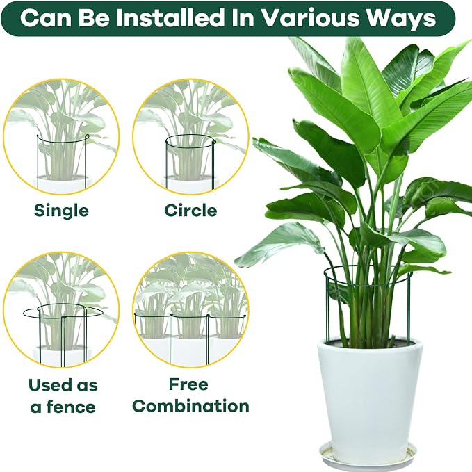 12 Pack Plant Support Stakes, 10" Wide x 24" High Half Round Metal Peony Cages and Support, Green Garden Plant Stake Plant Support Ring Border for Peony Tomato, Hydrangea, Flower Indoor Outdoor
