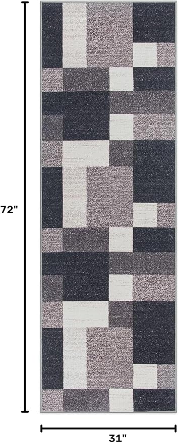 Rugshop Modern Boxes Non-Slip Living Room Kitchen Runner Rug Gray 2'7" x 6' | Runner, Size 2'7" x 6', Bedroom, Dining Room, Home Office, Entryway, Hallway, Nursery, Kids Room, Guest Room