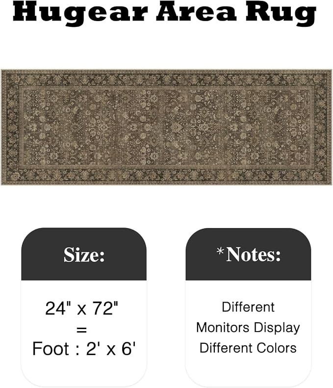 HUGEAR 2x6 Indoor/Outdoor Runner Rug Brown Linen-Look Fabric Vintage Area Rug High Traffic Stain Resistant Easy Clean Durable Rugs for Kitchen Hallway Entryway Balcony Porch Garden Courtyard
