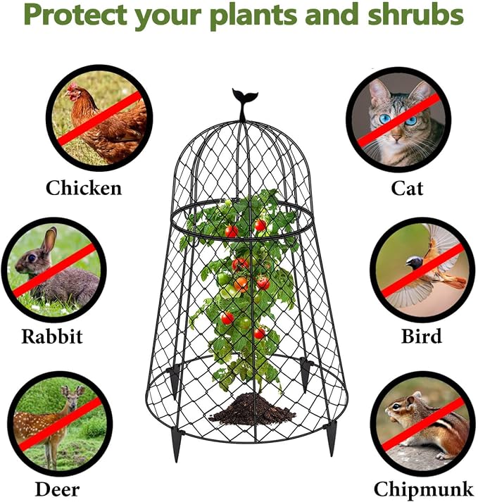10 Packs Garden Cloches for Plants, Plant Protectors from Animals, Chicken Wire Cloche, Plant Cloche and Cage, Protection for Your Plants and Seedlings, 13" D x 20" H - Black