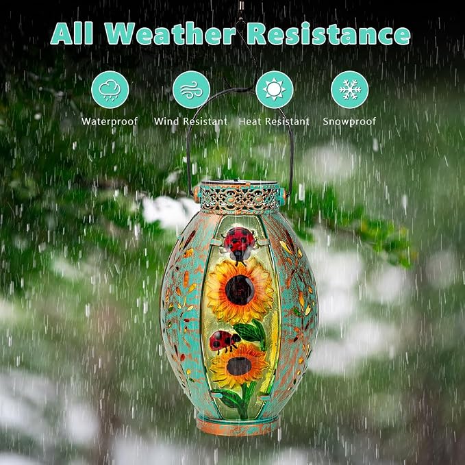 STARSOUL Solar Lantern Outdoor Waterproof, Hanging Solar Lantern for Patio Garden Yard Decor, Sunflower Garden Decor, Sunflower Gift for Women