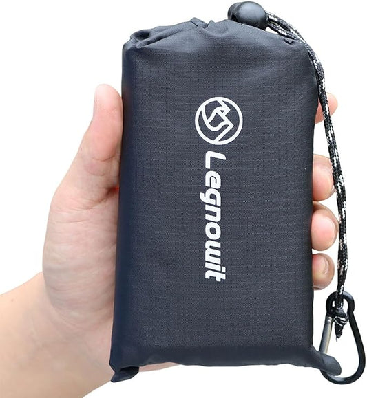 Outdoor Pocket Blanket, 55"x79" Waterproof Foldable Compact Small Picnic Blanket, Ultralight Tarp for Camping, Festival, Beach, Hiking, Backpacking, Travel, Stakes Included (Black)