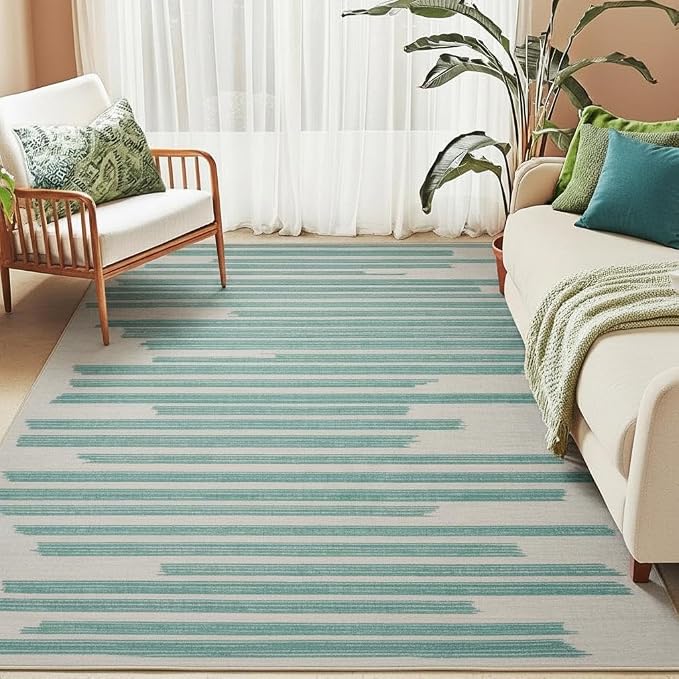 GarveeHome Washable Area Rug 4x6 Modern Non Slip Rug for Living Room Dorm | Stain Resistant Low Pile Carpet Perfect for Bedroom Kitchen Hallway Home Office, Green