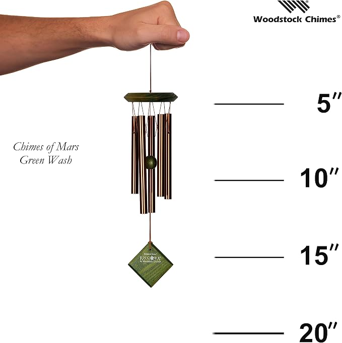 Woodstock Wind Chimes of Mars Wind Chimes for Outside 17" Green Small Light Sound Wind Chime Décor for Outdoor Garden, Patio, Porch, Encore Collection