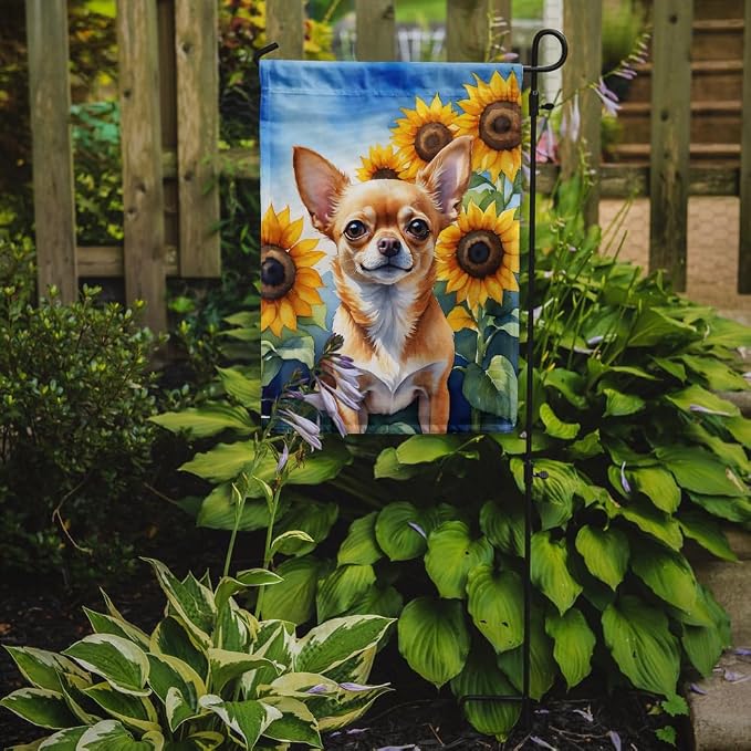 Caroline's Treasures DAC6051GF Chihuahua in Sunflowers Garden Flag Mailbox Flag Decorative Yard Flag Banner Outside Patio Artwork Yard Flower Beds, Garden Size, Multicolor
