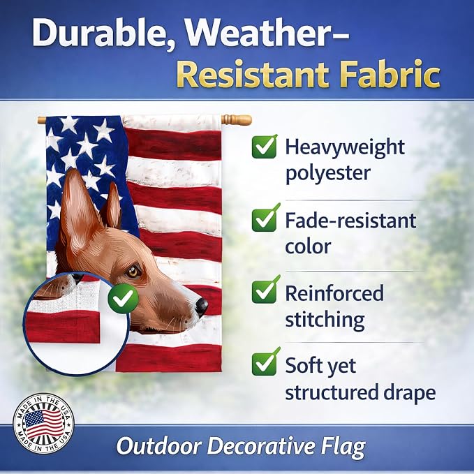 Caroline's Treasures CK6417CHF Basenji American Flag House Flag Large Porch Sleeve Pole Decorative Outside Yard Banner Artwork Wall Hanging, Polyester, House Size, Multicolor