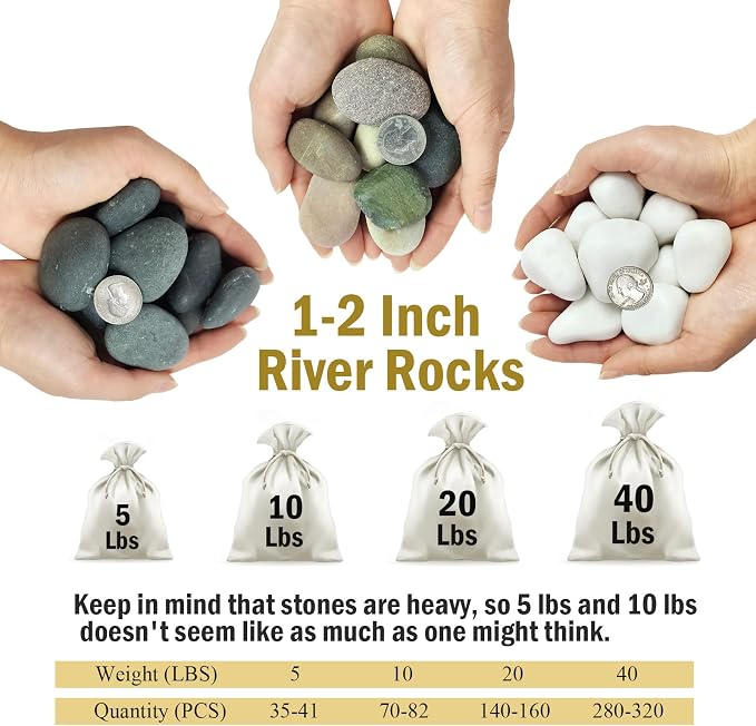 FANTIAN 10 lbs White Rocks for Landscaping, 1-2 Inch Small Pebbles for Indoor Plants, Decorative Polished River Stones for Potted, Vase and Outdoor Garden