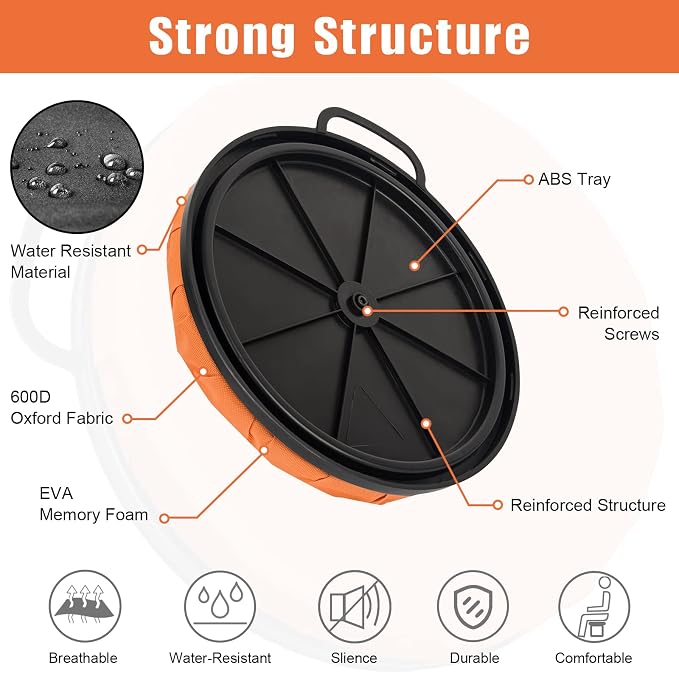 Foxtune 360-Degree Swivel Bucket Seat, 5 Gallon Bucket Lid, Spin Bucket Seat Cushion, Silent, Comfortable, Water-Resistant, for Fishing, Gardening, Hunting and Camping (Orange)