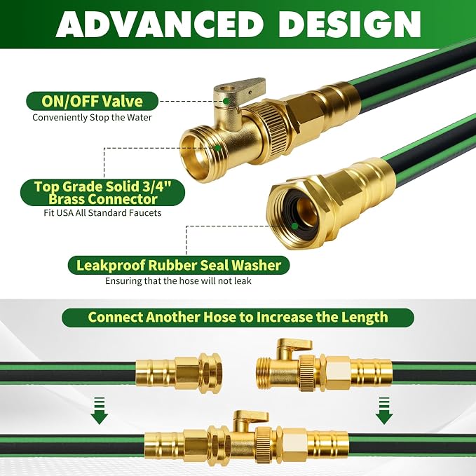 Gardentime Non-Expanding Garden Hose 25FT Flexible No Kink Water Hose, Leakproof Hybrid 5-Layer TPV with 3/4" Connectors & 10 Function Spray Nozzle, Lightweight Portable Water Pipe for Lawn Yard