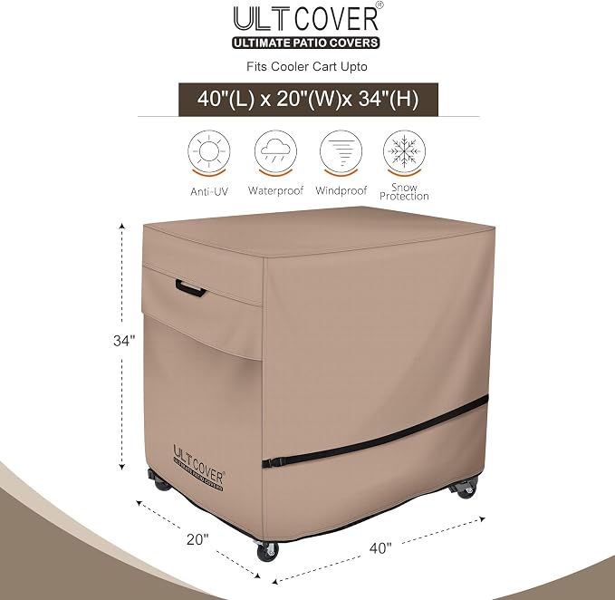 ULTCOVER Waterproof 80-100 Quart Patio Cooler Cart Rolling Ice Chest Cover 40L x 20W x 34H inch