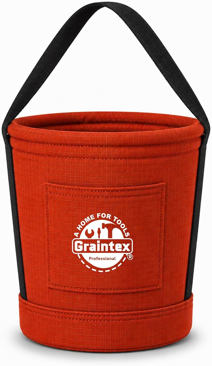 Graintex Tapered Canvas Bucket 12"x10"x15", Utility Tool Bucket One Inside Pocket, Reinforced Base & Carry Handle, Ripstop Canvas - Rust