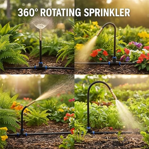 Automatic Garden Irrigation System 100ft, Upgraded Drip & Spray Watering Kit with 18 Adjustable Copper Nozzles for Raised Beds, Outdoor Garden, Lawn, Potted Plants & Greenhouse (100ft)