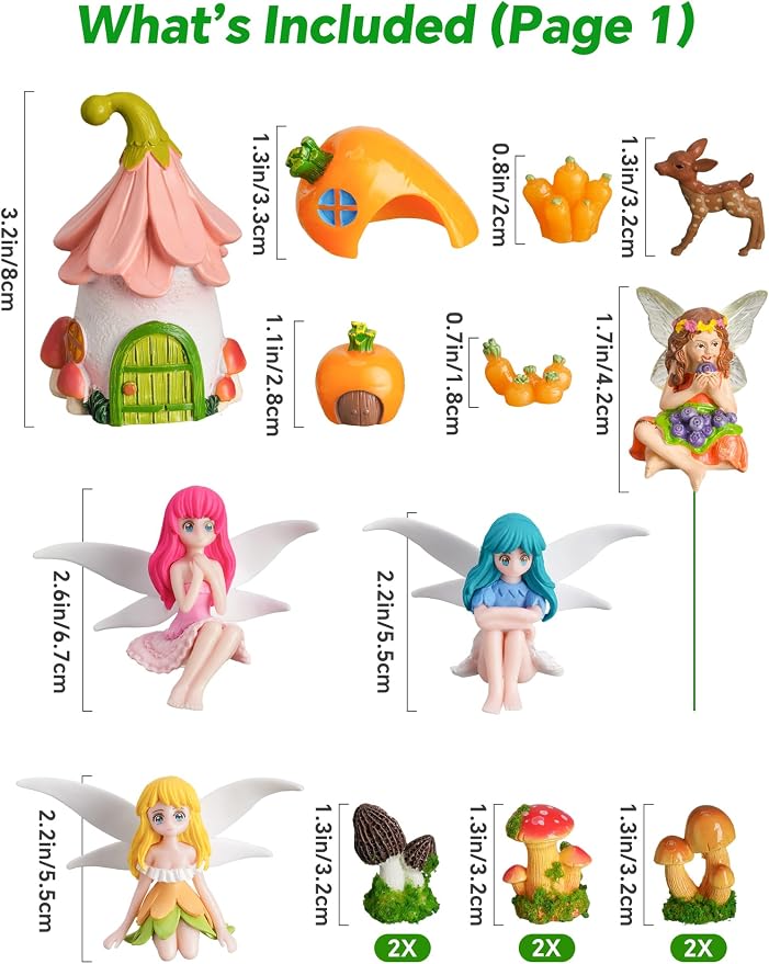 50-Piece Mini Fairy Garden Accessories Kit, Resin Fairy House (3.1" H) with 49 Miniature Figurines - Animals, Mushrooms and Fairies for DIY Terrarium, Planter, Flower Pot and Desktop Decor