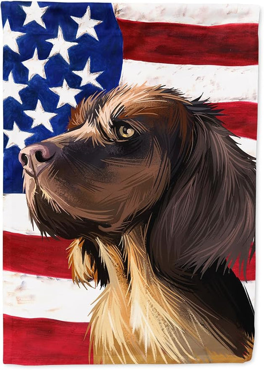 Caroline's Treasures CK6645CHF Picardy Spaniel Dog American Flag House Flag Large Porch Sleeve Pole Decorative Outside Yard Banner Artwork Wall Hanging, Polyester, House Size, Multicolor