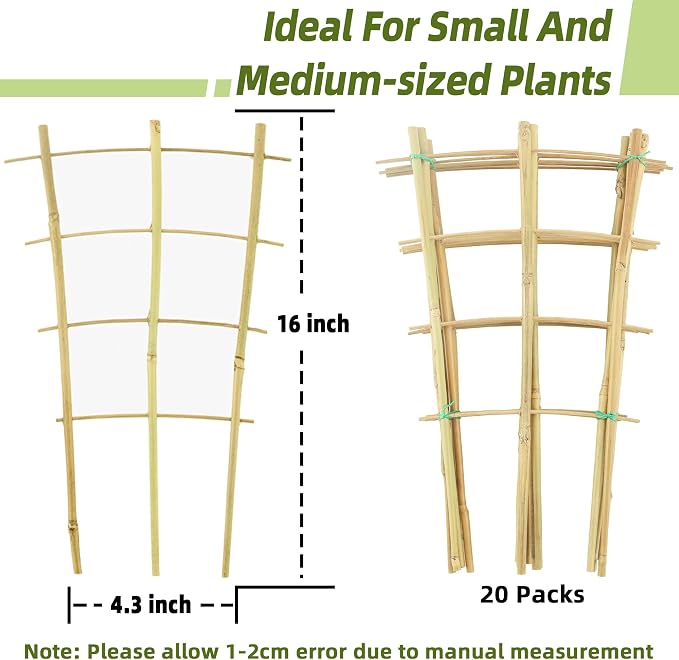 Bamboo Trellis for Climbing Plants 20 Pack, 16 Inch Garden Ladder Trellis for Potted Plants Indoor, Small Plant Support Trellis for Houseplants Vine