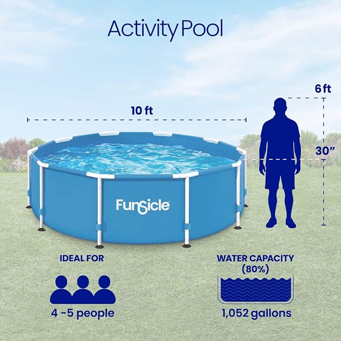 Funsicle 10' x 30" Activity Above Ground Metal Frame Pool, Repair Patch, Blue, Age 6 & up