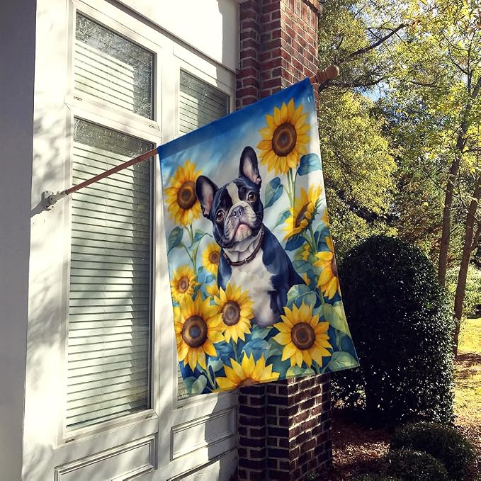 Caroline's Treasures DAC6082CHF French Bulldog in Sunflowers House Flag Large Porch Sleeve Pole Decorative Outside Yard Banner Artwork Wall Hanging, Polyester, House Size, Multicolor
