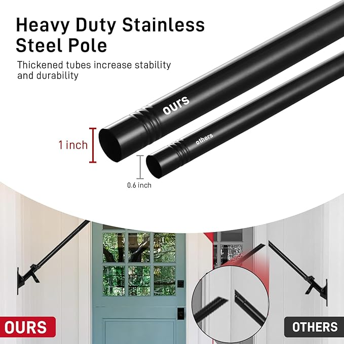 Black Flag Pole for Outside House, 6 FT Stainless Steel No Tangle Spinning Residential Flagpoles & Two-Position Flag Pole Holder Brackets Mounting for USA Outdoor Flags for Porch(Without Flag)