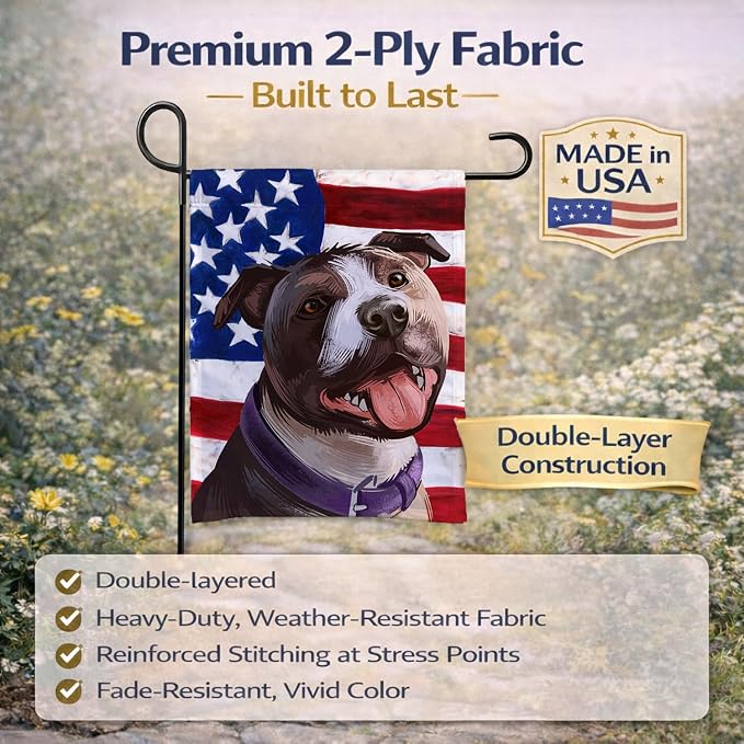 Caroline's Treasures CK6467GF Bull Terrier Dog American Flag Garden Flag Mailbox Flag Decorative Yard Flag Banner Outside Patio Artwork Yard Flower Beds, Garden Size, Multicolor