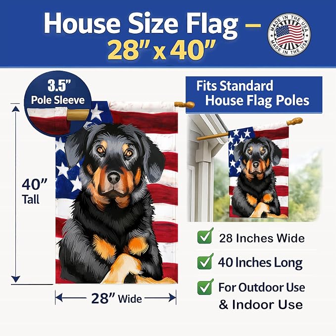 Caroline's Treasures CK6424CHF Beauceron American Flag House Flag Large Porch Sleeve Pole Decorative Outside Yard Banner Artwork Wall Hanging, Polyester, House Size, Multicolor