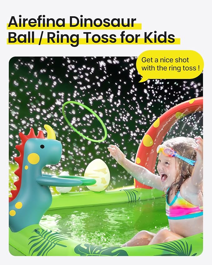 Inflatable Kids Pool, Airefina Dino Planet Inflatable Play Center Kiddie Pool with Water Slide, Ultra Thick 97"x76"x41" Toddler Pool with Play Ball Hoop, for Backyard, Garden, Water Park, Ages 3+