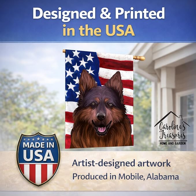 Caroline's Treasures CK6445CHF Bohemian Shepherd American Flag House Flag Large Porch Sleeve Pole Decorative Outside Yard Banner Artwork Wall Hanging, Polyester, House Size, Multicolor