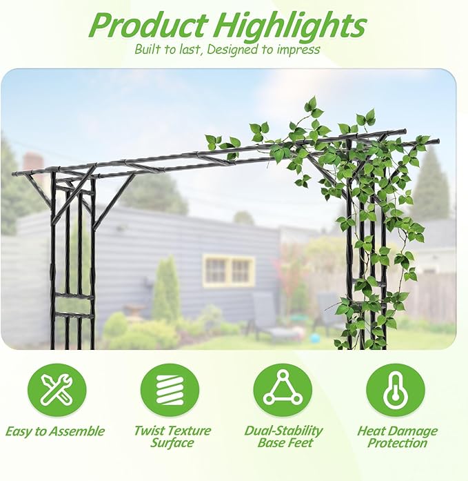 Garden Arch Trellis - 141.7" L×106.3" H Extra Large Flat Top Arbor Trellis with Coated Steel Pipe, Trellis for Climbing Plants Outdoor, Heavy Duty Abor Archway for Wedding Decor(25MM Pipe)