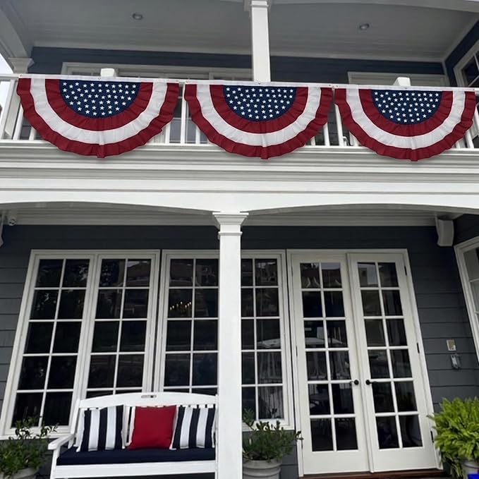 American Bunting Flags Outdoor 3x6 ft, Heavy Duty Embroidered Flag Buntings for Outside Use, Patriotic Bunting Banner US Pleated for 4th of July 250th Anniversary