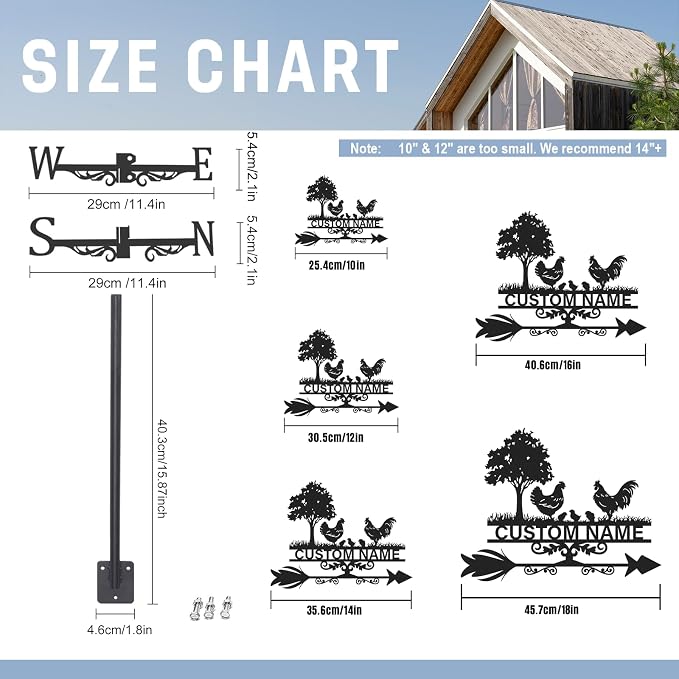 Personalized Metal Weather Vane, Custom Name Weathervane, Chicken Coop Signs, Weather Vanes for Outside, Wind Vanes for Farmhouse Yard Shed Decor, Housewarming Gifts Color09