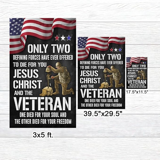 FLAGWIX American Army Veteran Flag - USA Premium Polyester Jesus Christ and the Veteran Garden Flag (11.5" x 17.5") - Patriotic 4th of July Memorial Day Veterans Day Decorations for Home Garden Decor