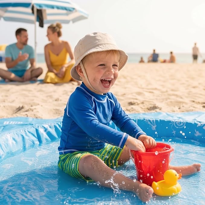 2-in-1 Kids, Baby & Infants Beach Pool & Waterproof Picnic Blanket - Large 6.5' Portable Paddling, Pool & Play Mat & Waterproof Carrying Bag, Outdoor Summer, Toddle Child & Kid, Aquamarine Blue Dream