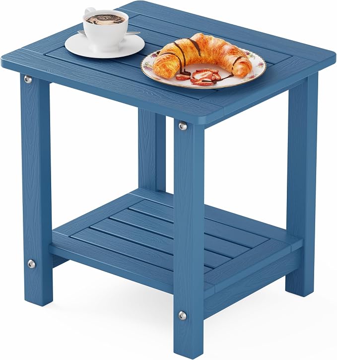 YEFU Outdoor Side Table for Patio: 16" HIPS Weather - Resistant Adirondack Tables - Waterproof Small Square End Tables for Backyard Pool Porch Balcony - Indoor Outdoor Double Layer Table Navy Blue